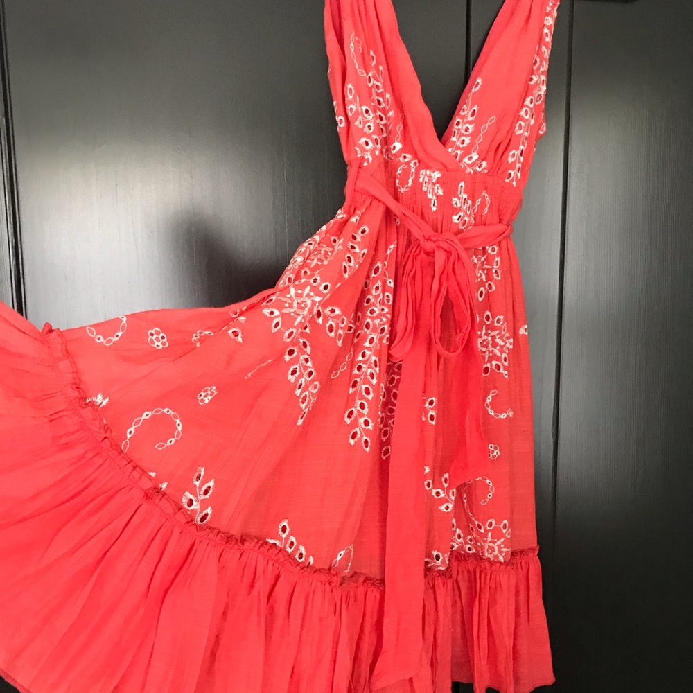 Embroider Coral Dress, Floral Embroidered Dress